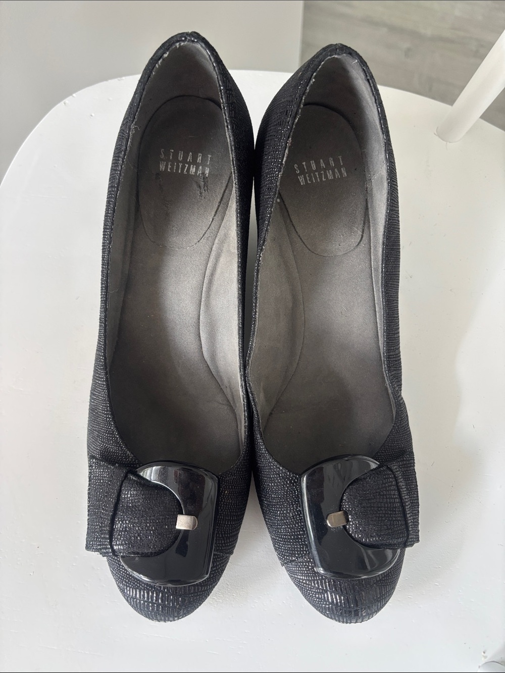 Stuart Weitzman Black Bow-Topped Women's Wedges